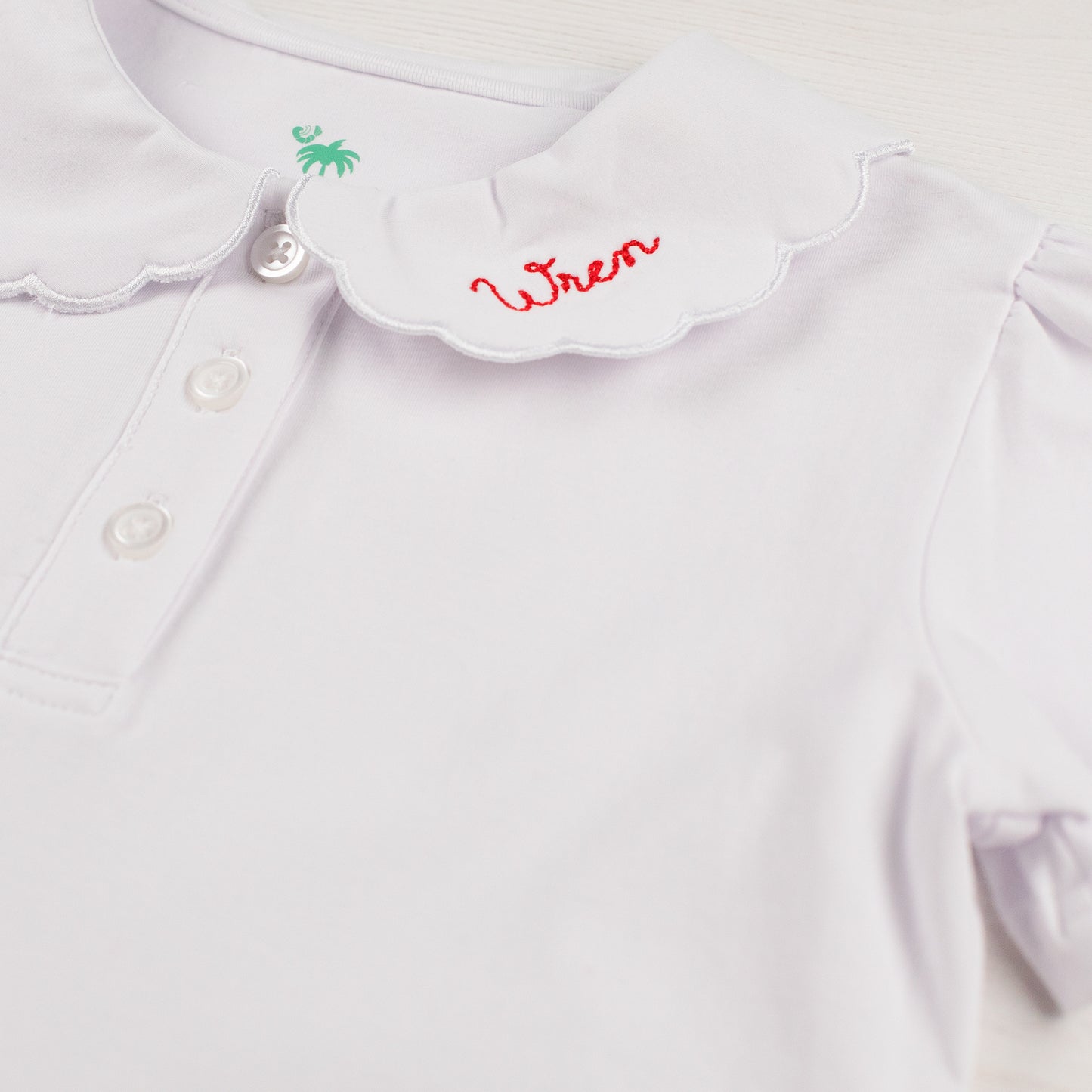 Girls Scallop Polo - White