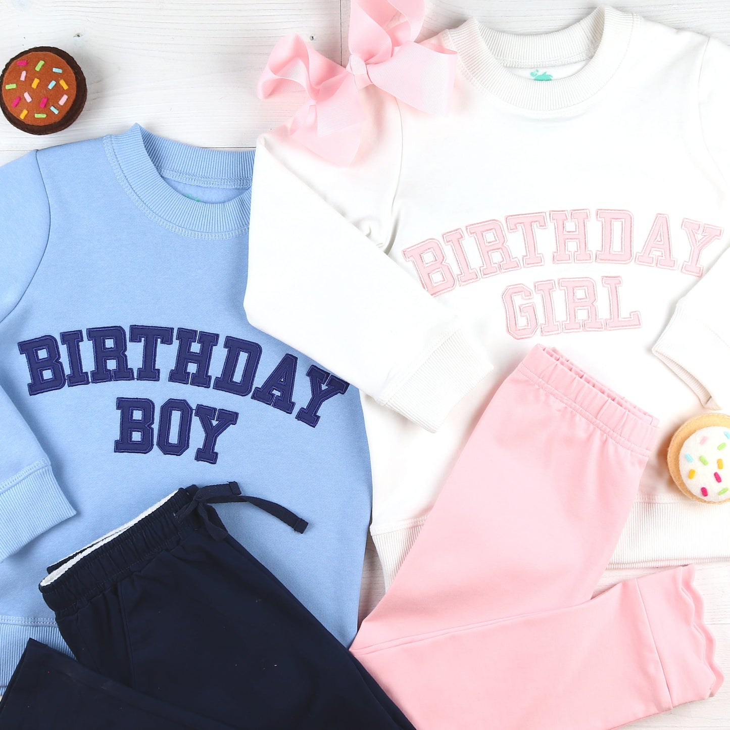 Birthday Boy and Birthday Girl matching kids sweatshirts