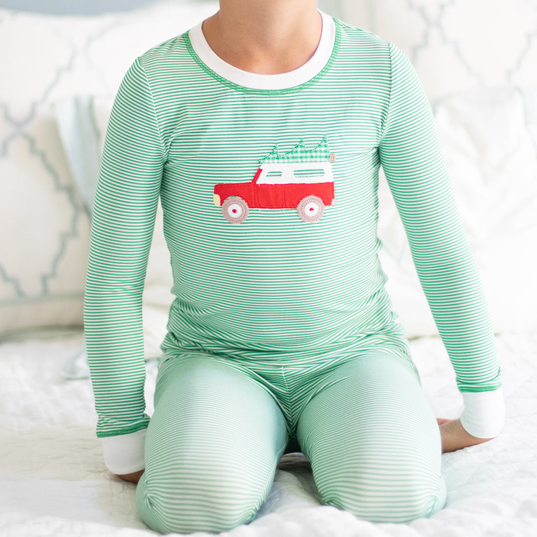 Christmas Tree Truck Bamboo Loungewear Set close
