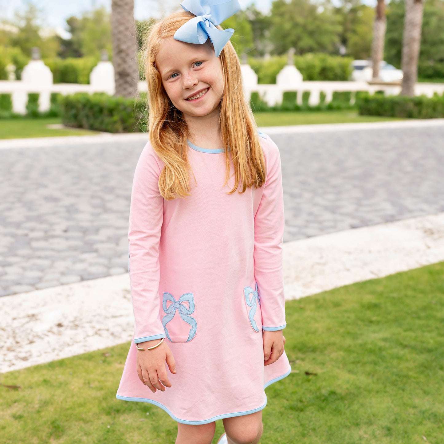 Girls Bow Pocket Dress - Ballet Pink