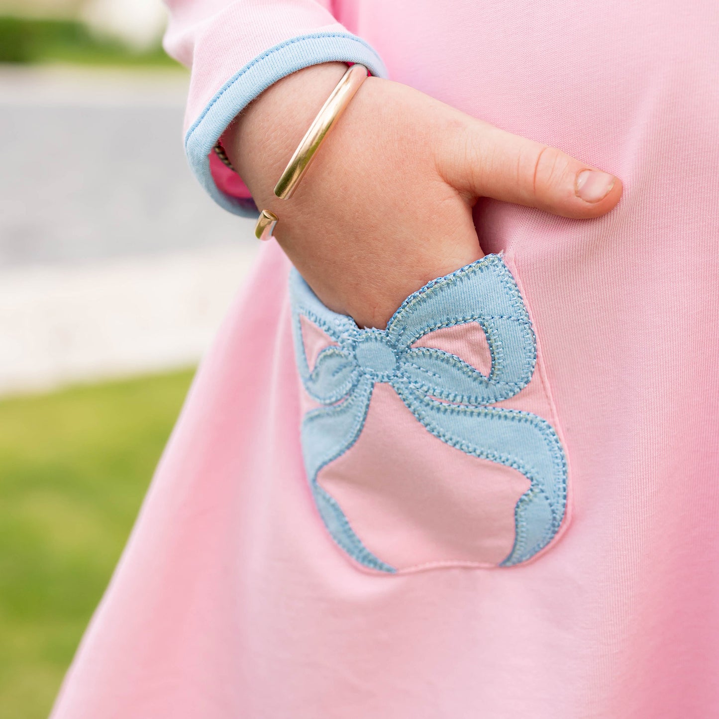 Girls Bow Pocket Dress - Ballet Pink