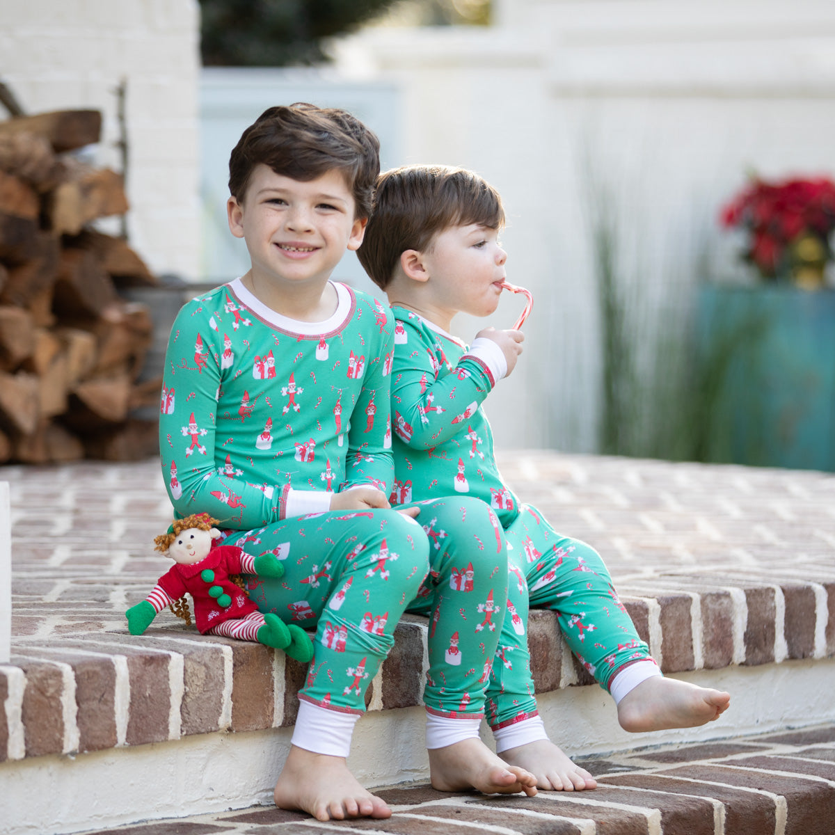 Model wearing Holiday Helpers Bamboo Loungewear