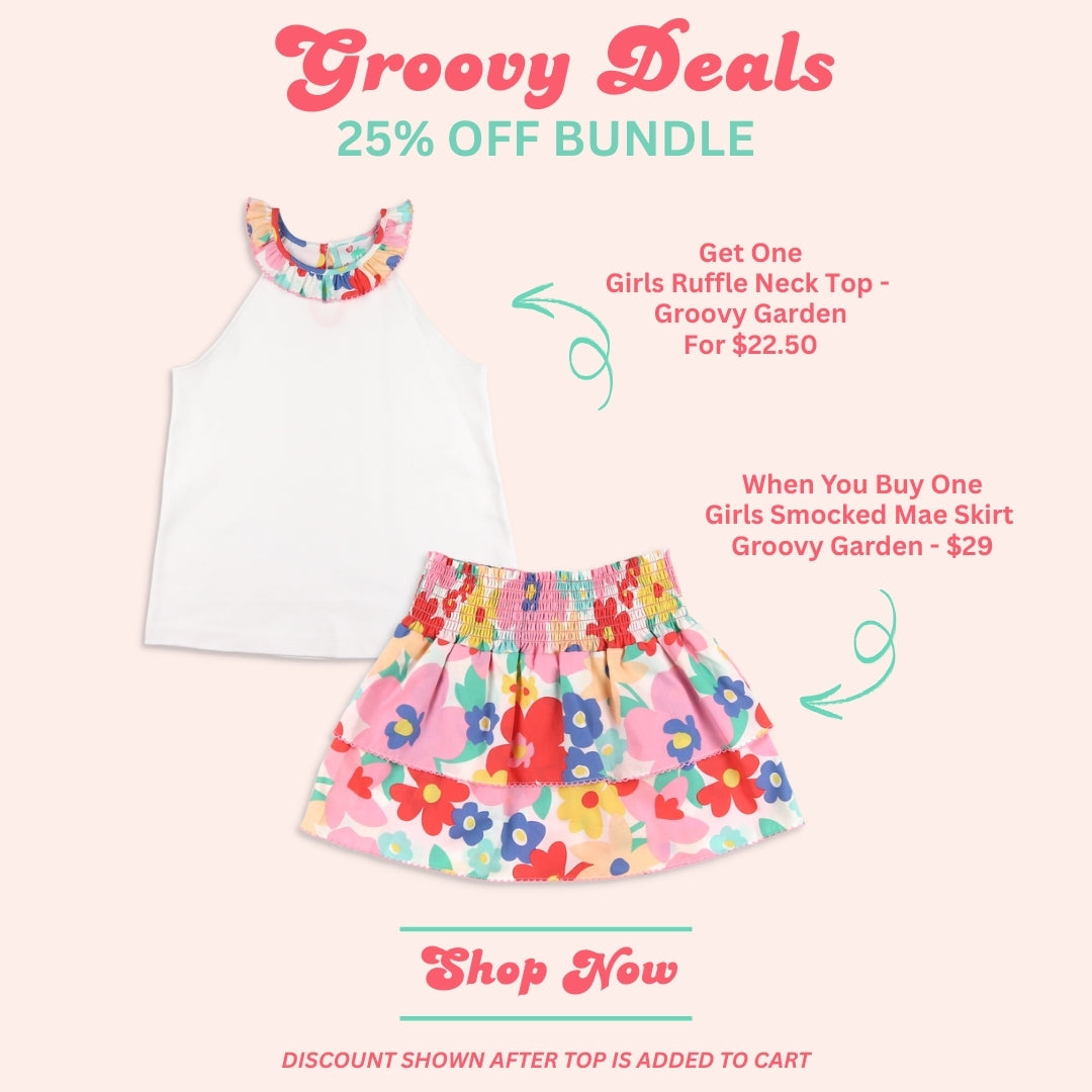 Girls Ruffle Neck Top - Groovy Garden