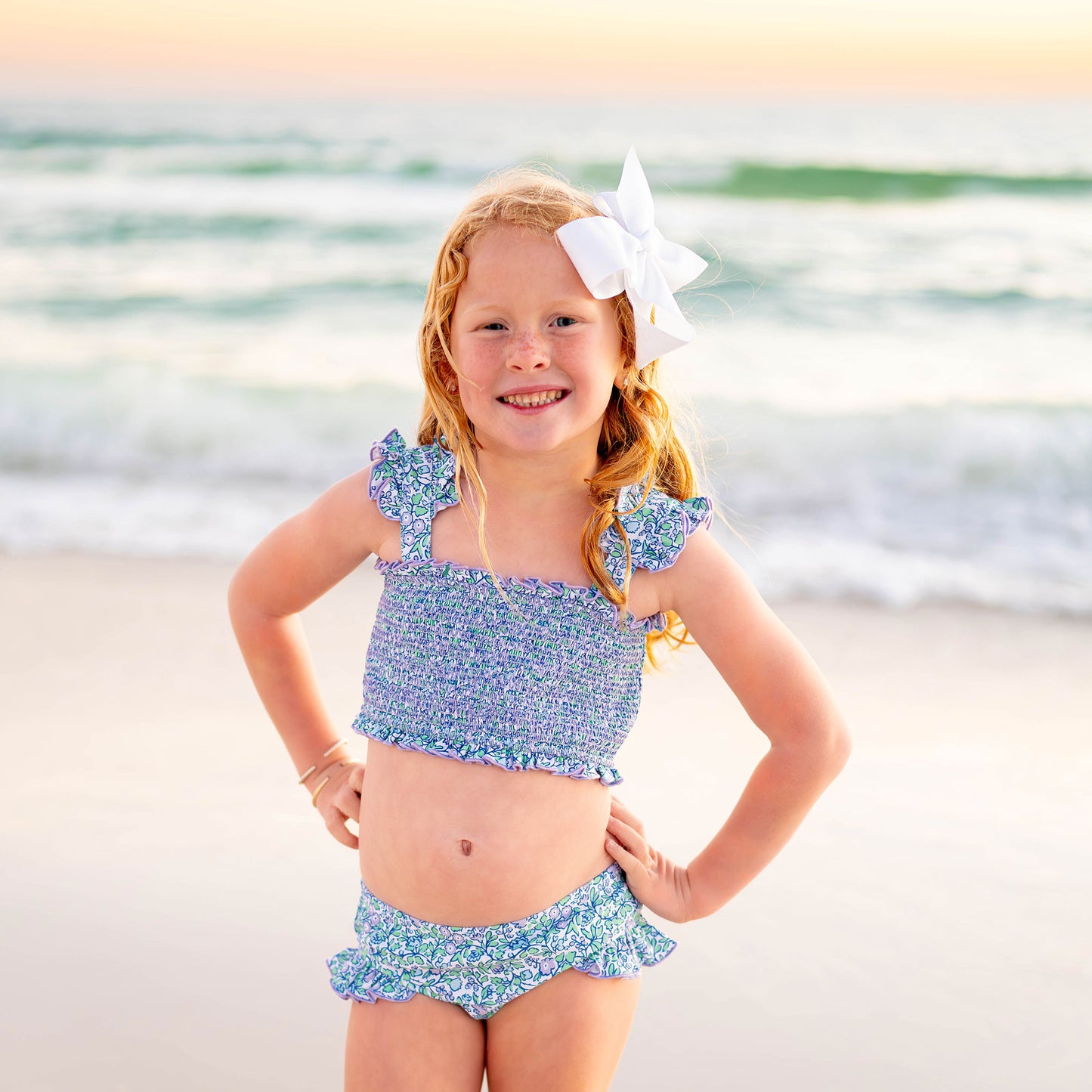 Girls Smocked Bikini - Lilac Floral