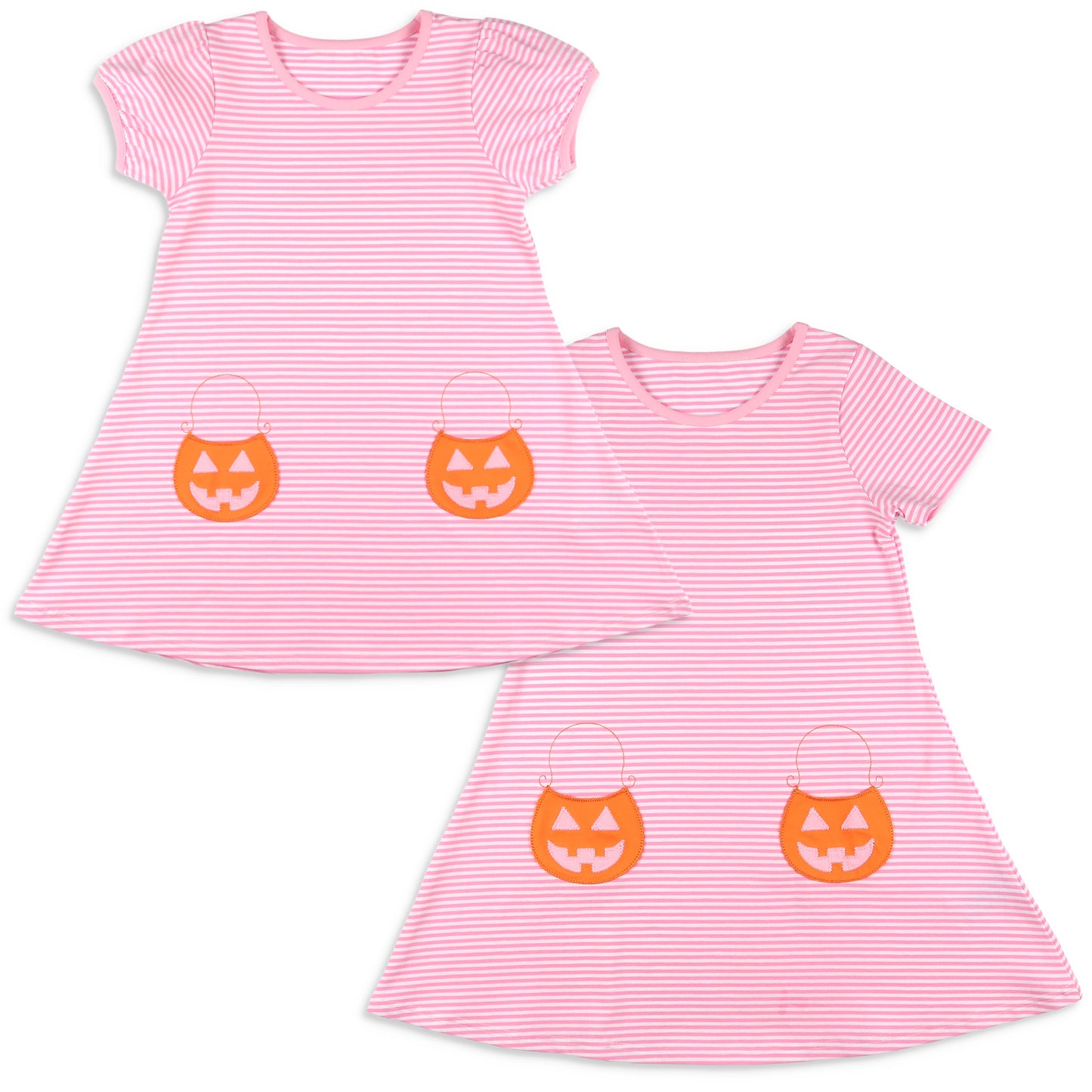 Girls Pumpkin Pocket Dress - Pink Stripe