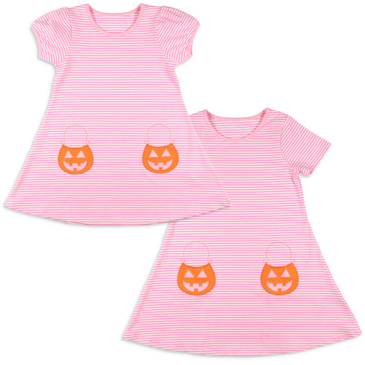 Girls Pumpkin Pocket Dress - Pink Stripe
