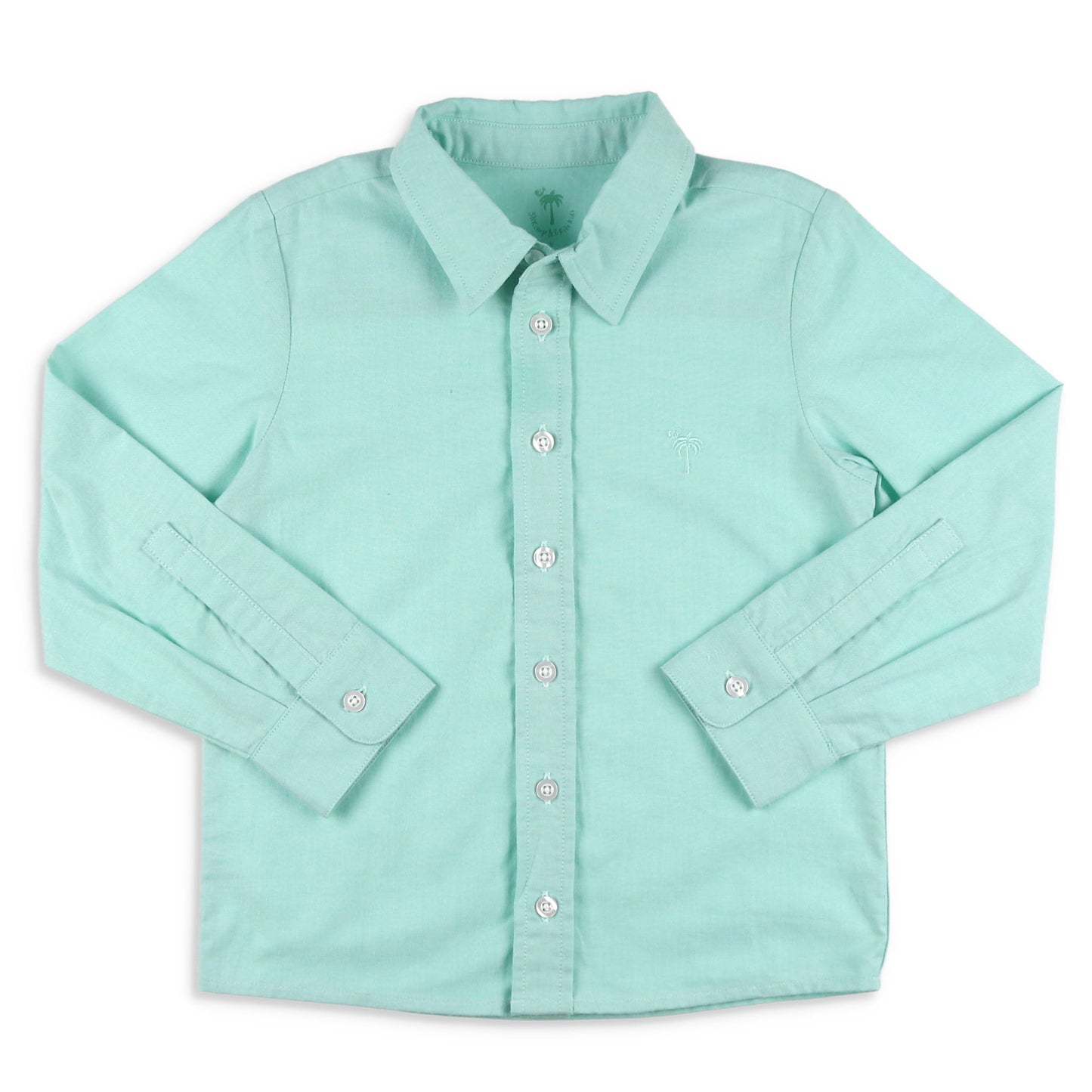 Boys Long Sleeve Button Down - Aqua Oxford
