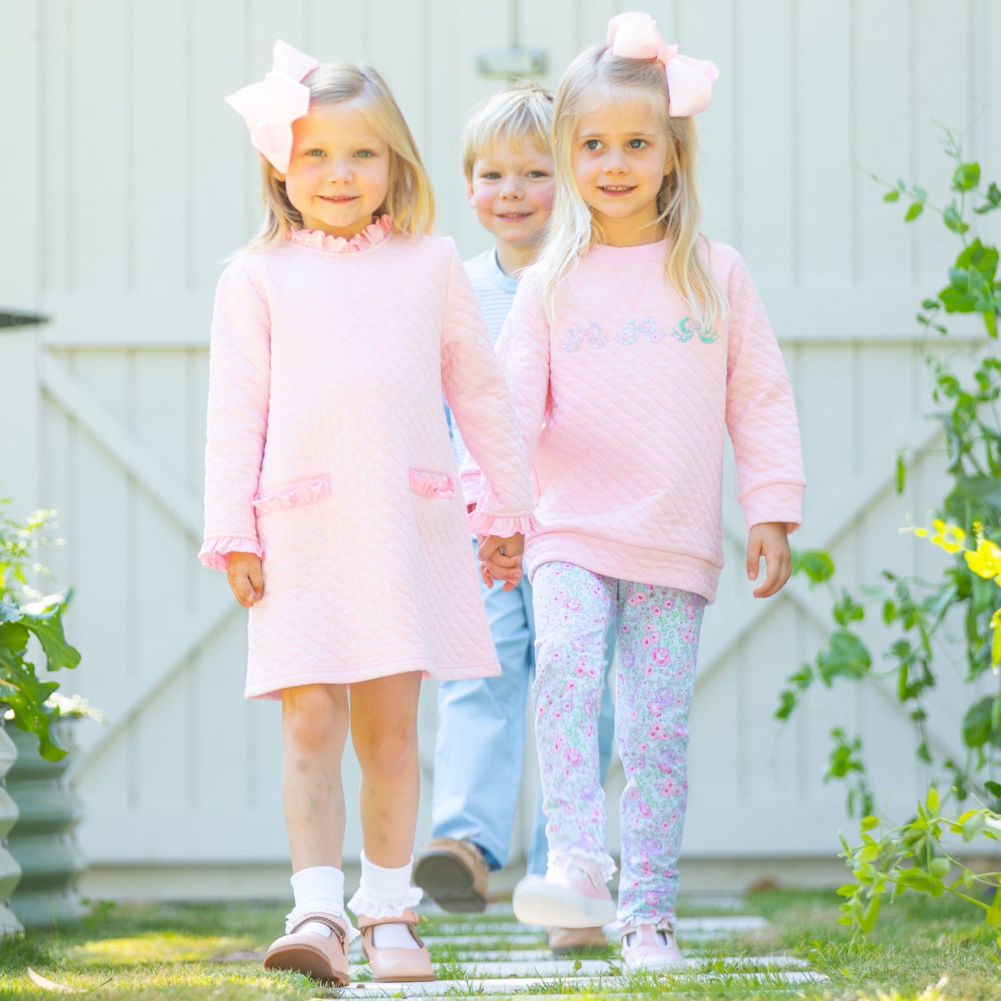 Girls Quilted Bow Pullover - Ballet Pink