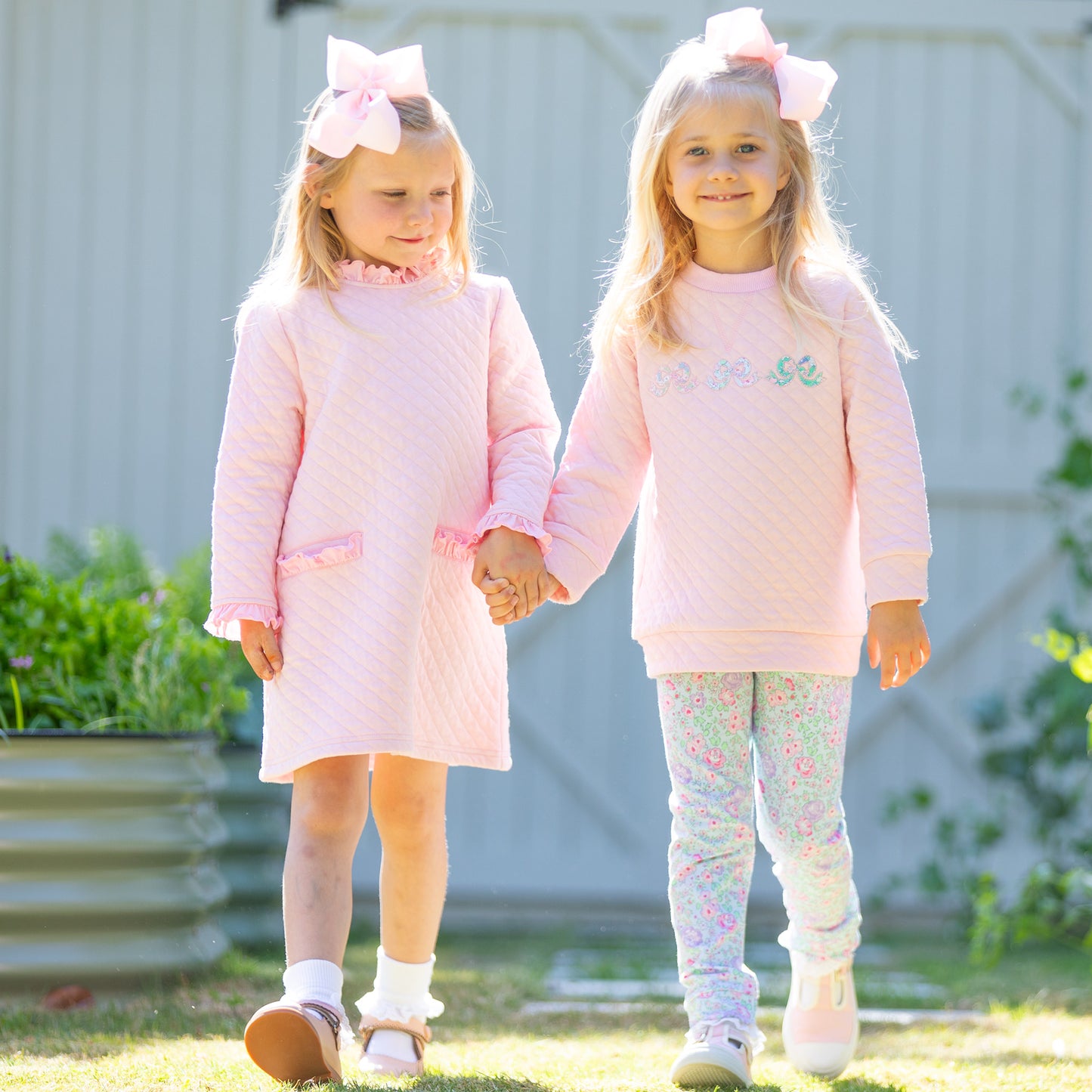 Girls Quilted Dress - Ballet Pink