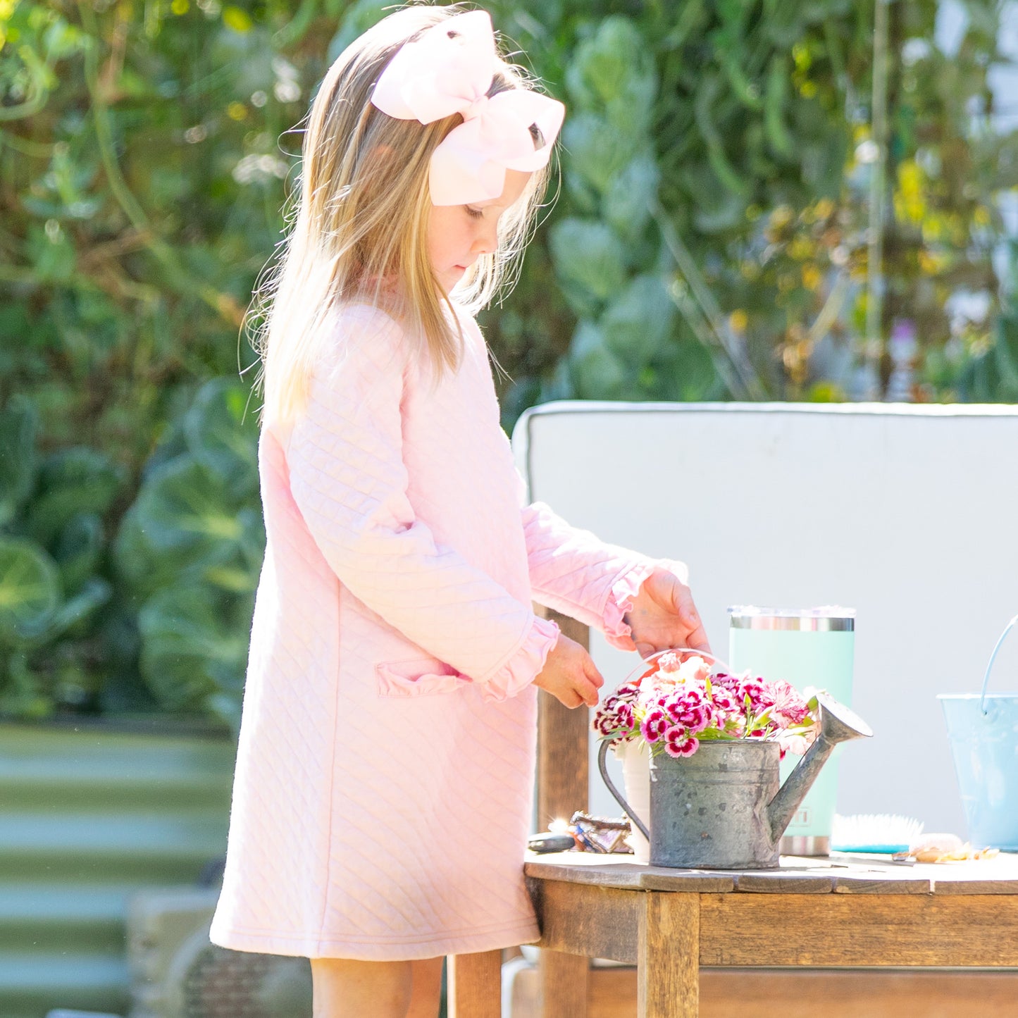 Girls Quilted Dress - Ballet Pink