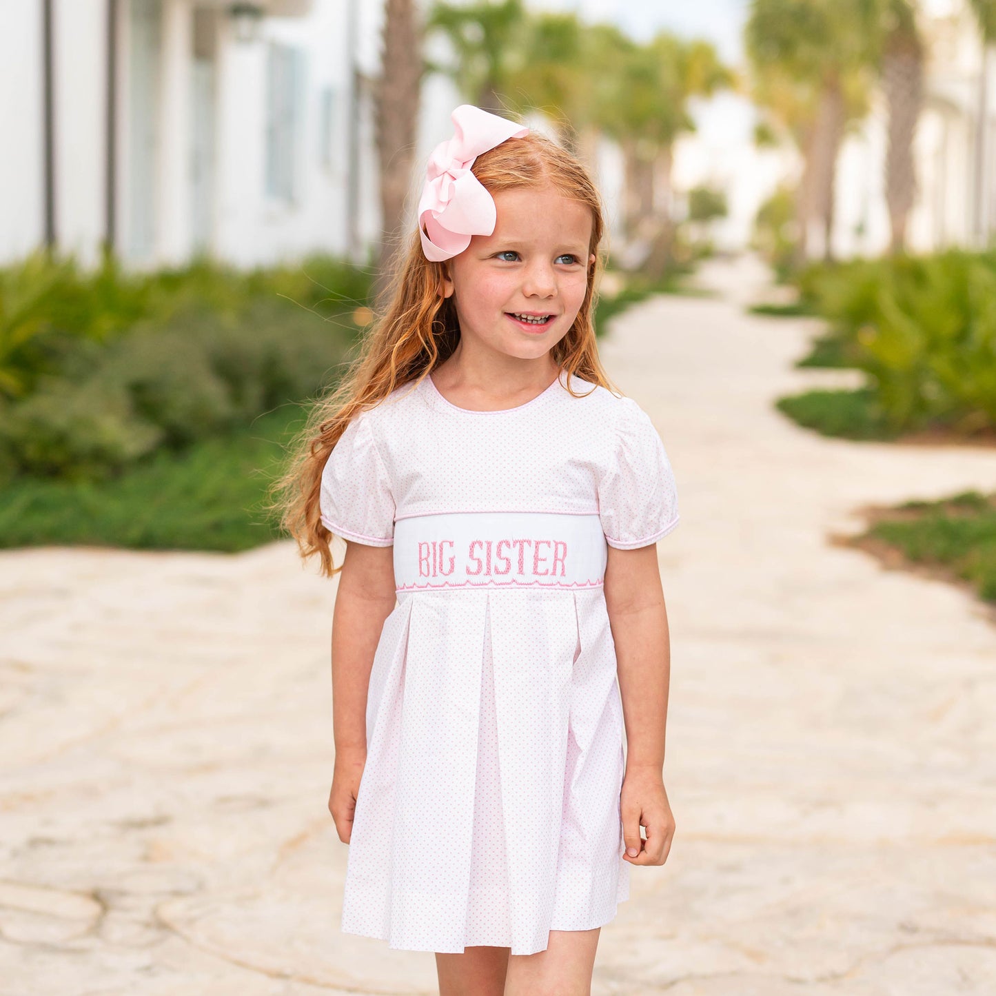 Girls Smocked Dress - Big Sister Pink