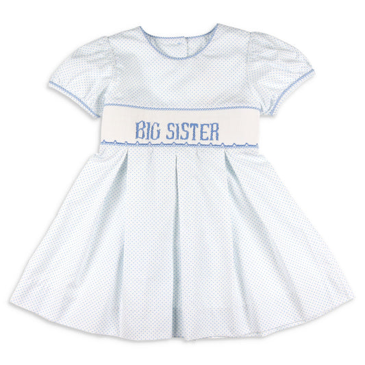 Girls Smocked Dress - Big Sister Blue