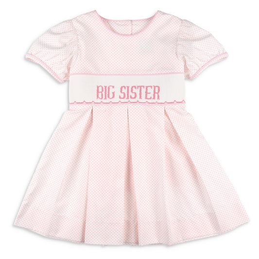 Girls Smocked Dress - Big Sister Pink