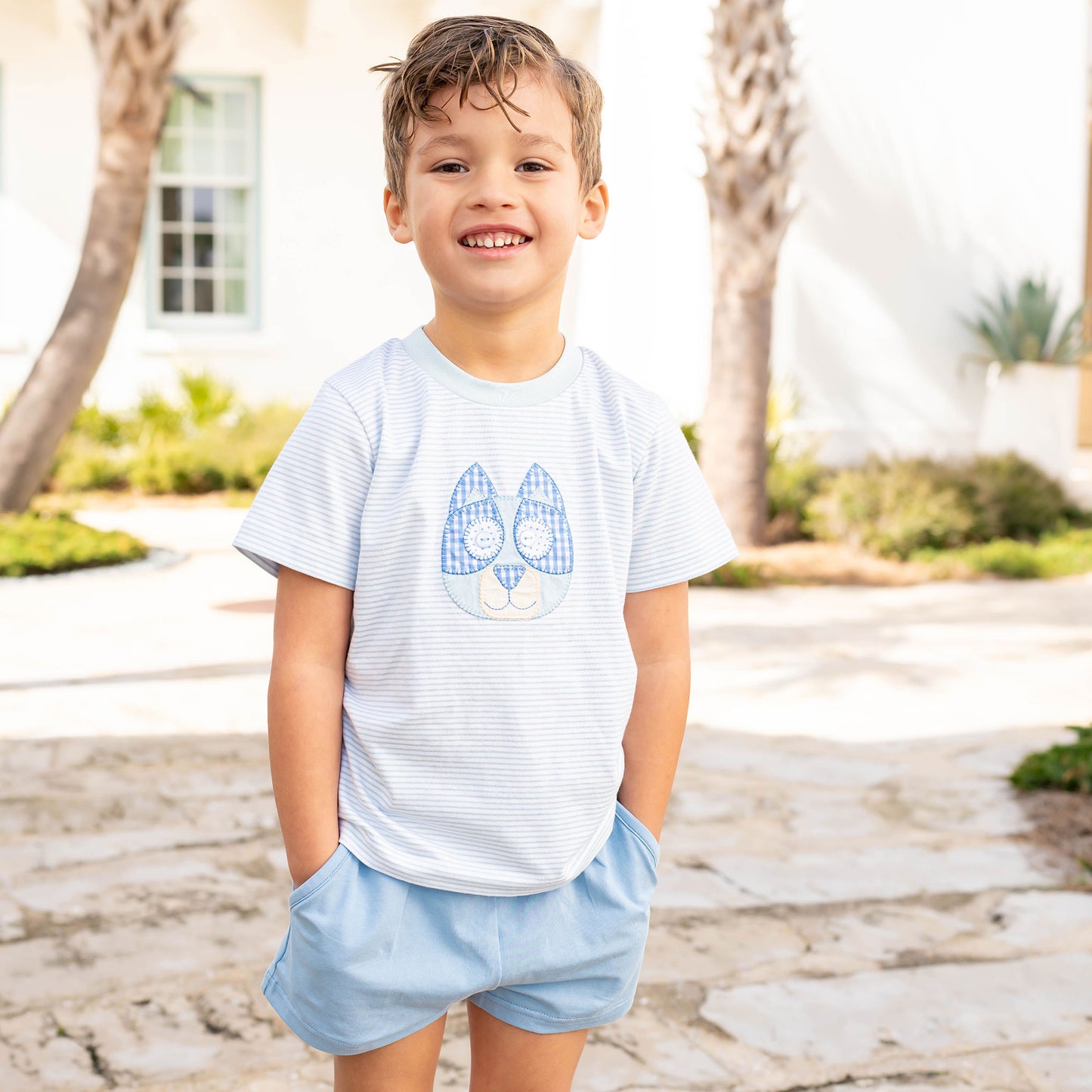 Boys Applique Shirt - Blue Dog