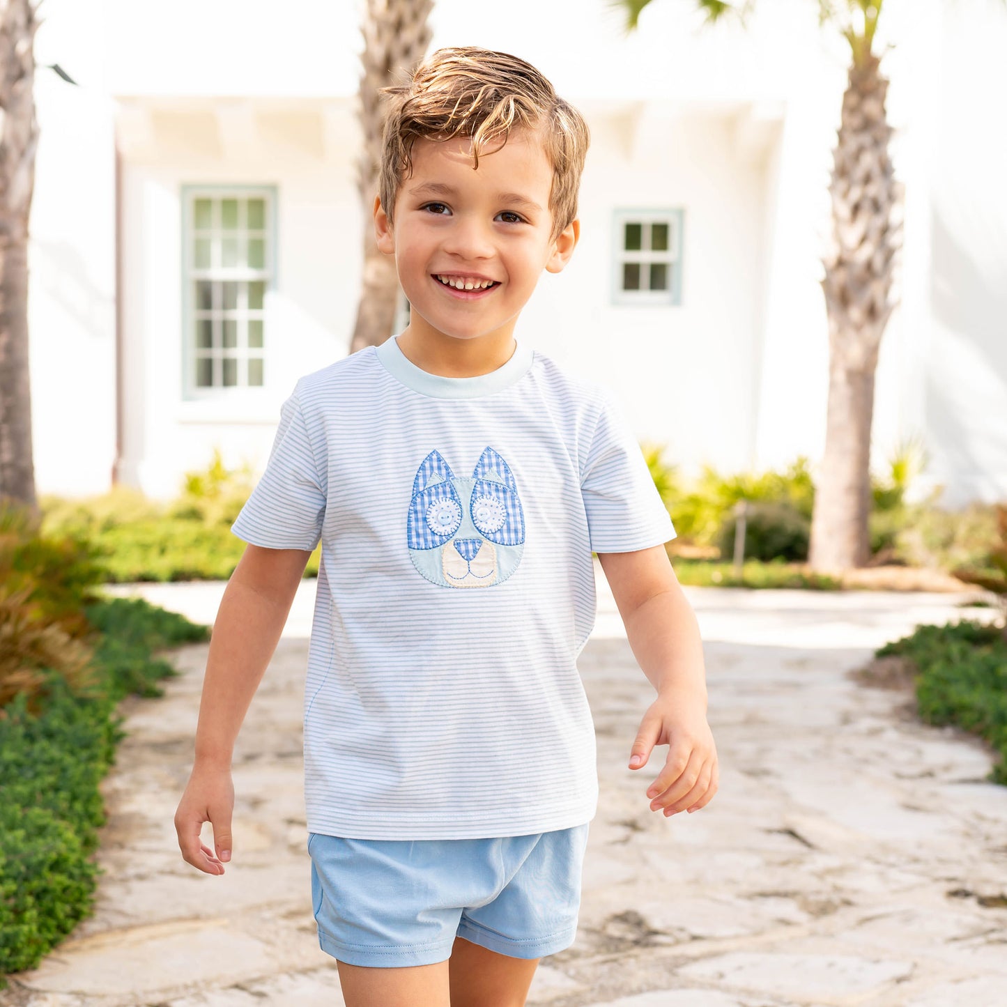 Boys Applique Shirt - Blue Dog