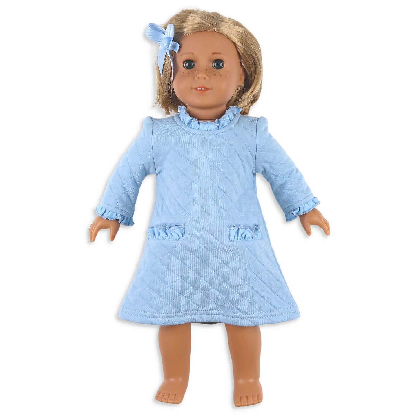Girls Quilted Doll Dress - Blue Lagoon