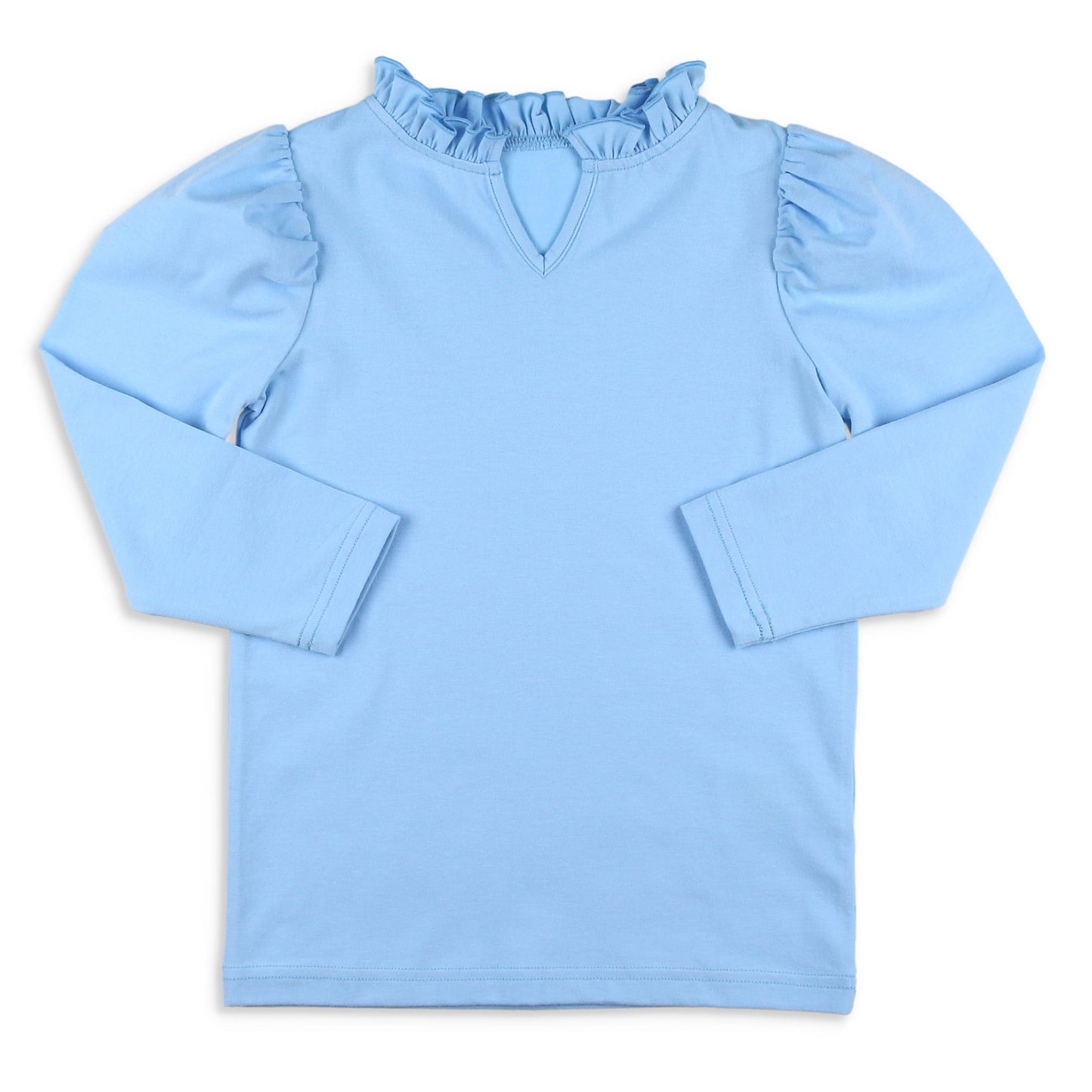 Girls Ruffle Neck Top - Blue Lagoon