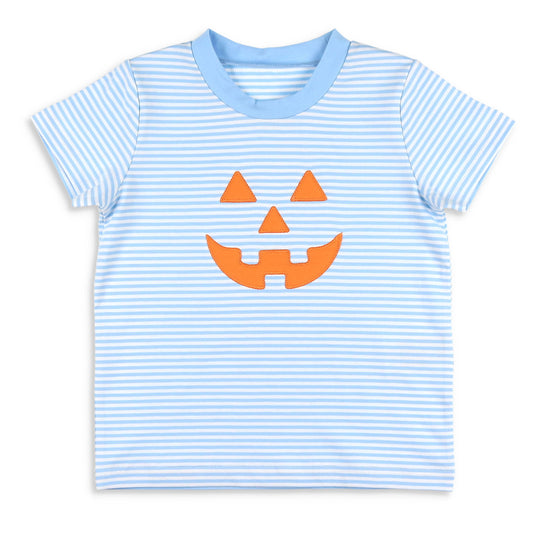 Boys Jack-O-Lantern Shirt - Blue Stripe
