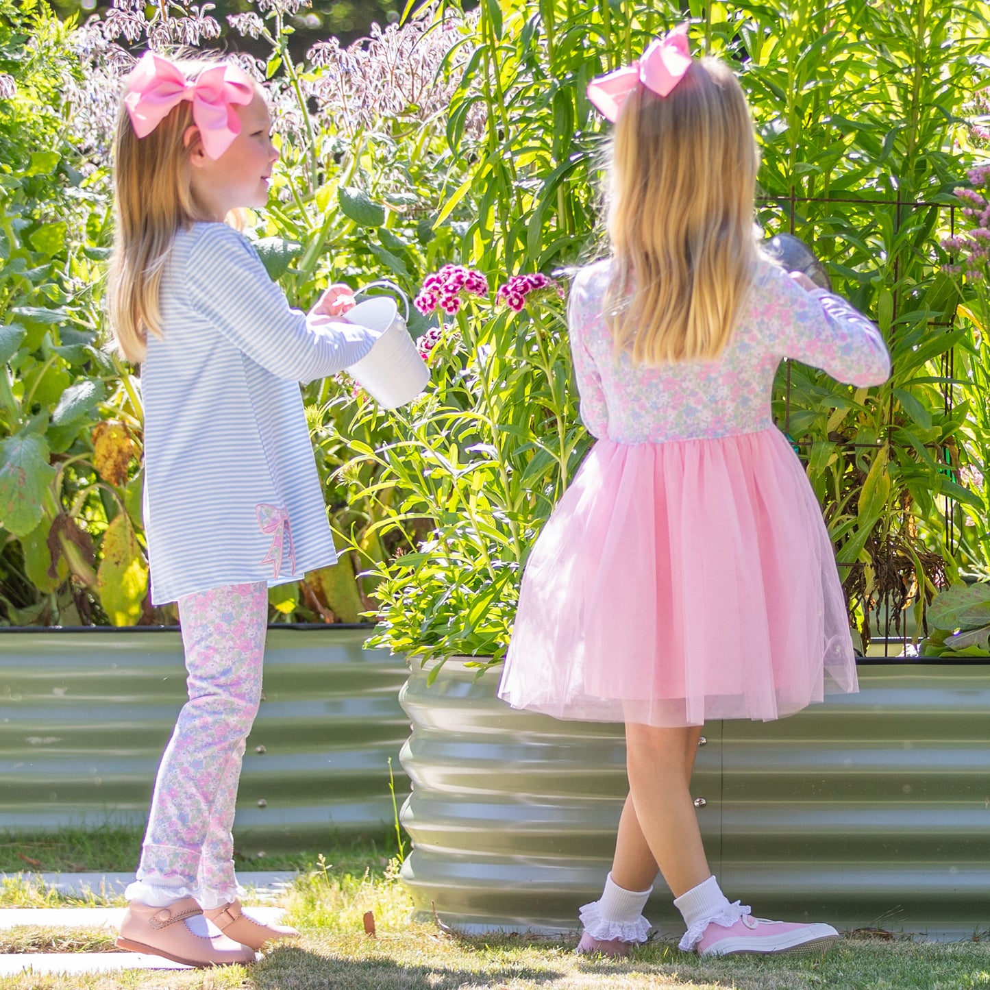 Girls Bow Top - Blue Stripe