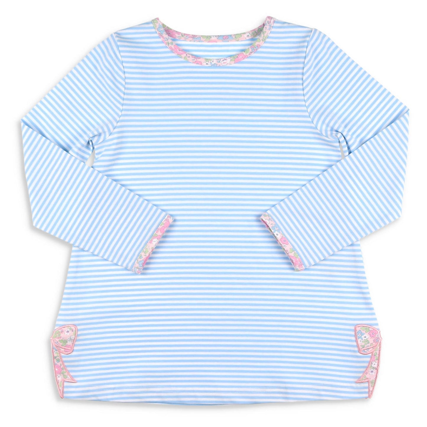 Girls Bow Top - Blue Stripe