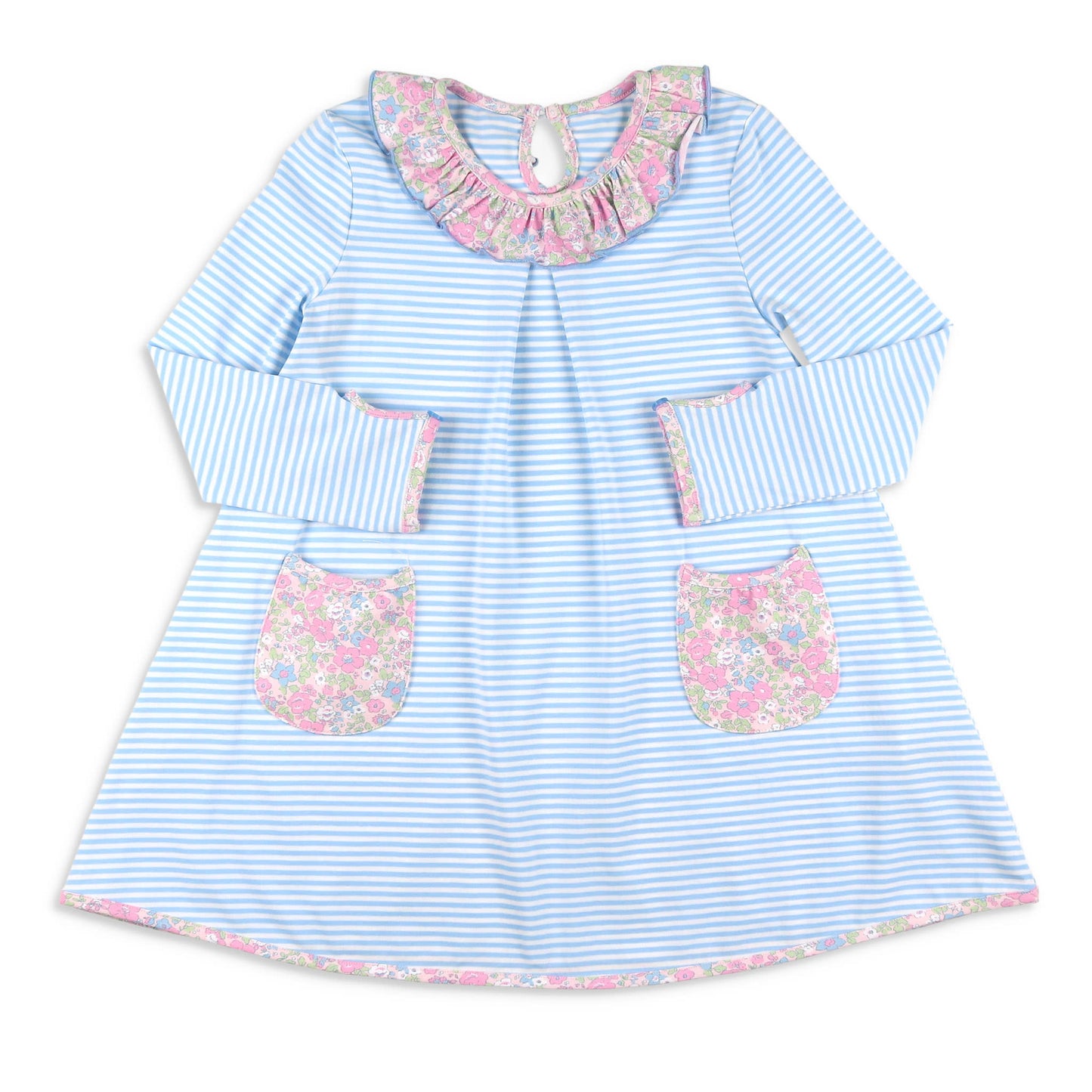 Girls Pocket Dress - Blue Stripe