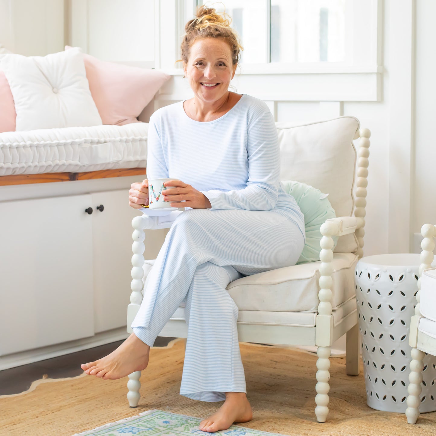 Womens Pima Loungewear Set - Blue Stripe