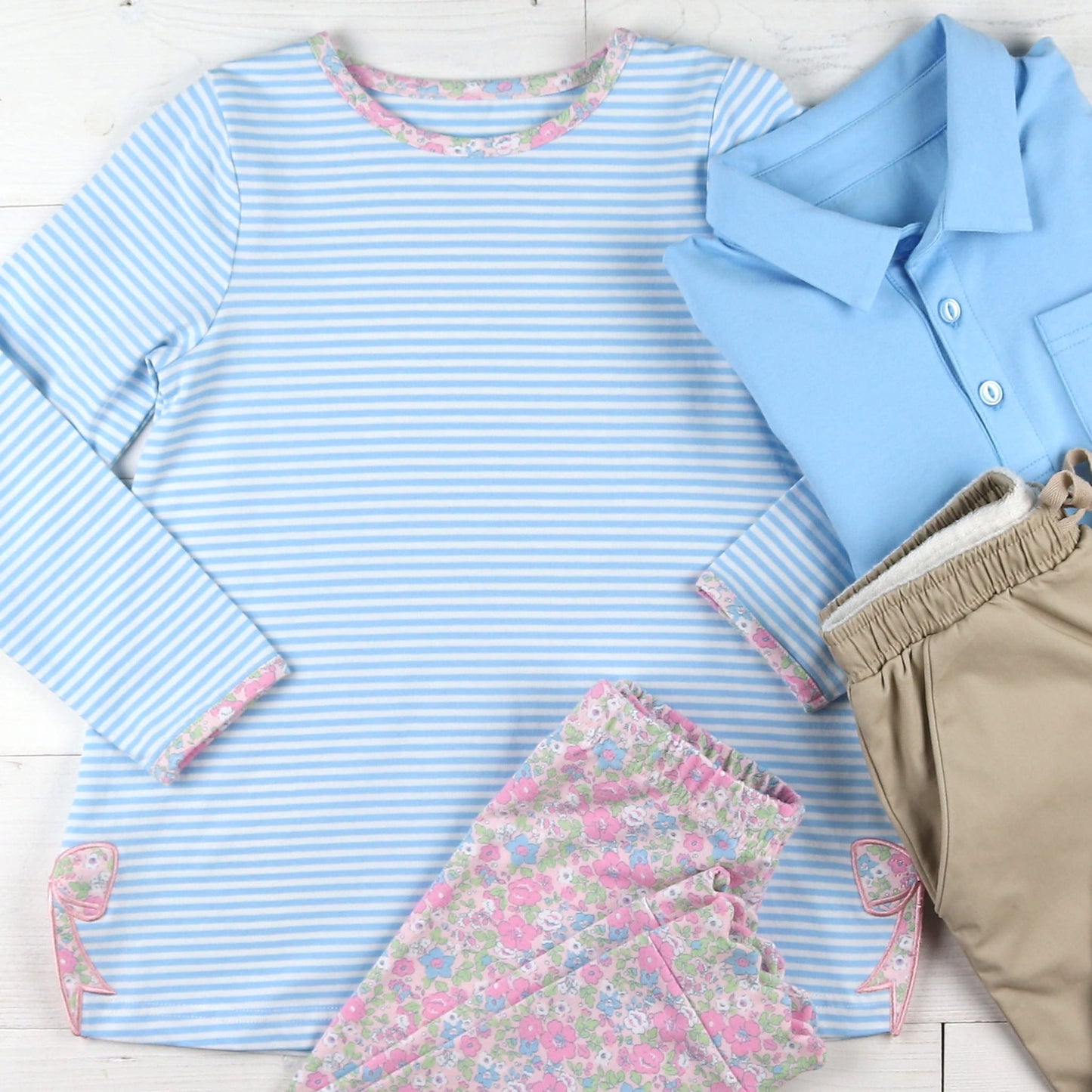 Girls Bow Top - Blue Stripe