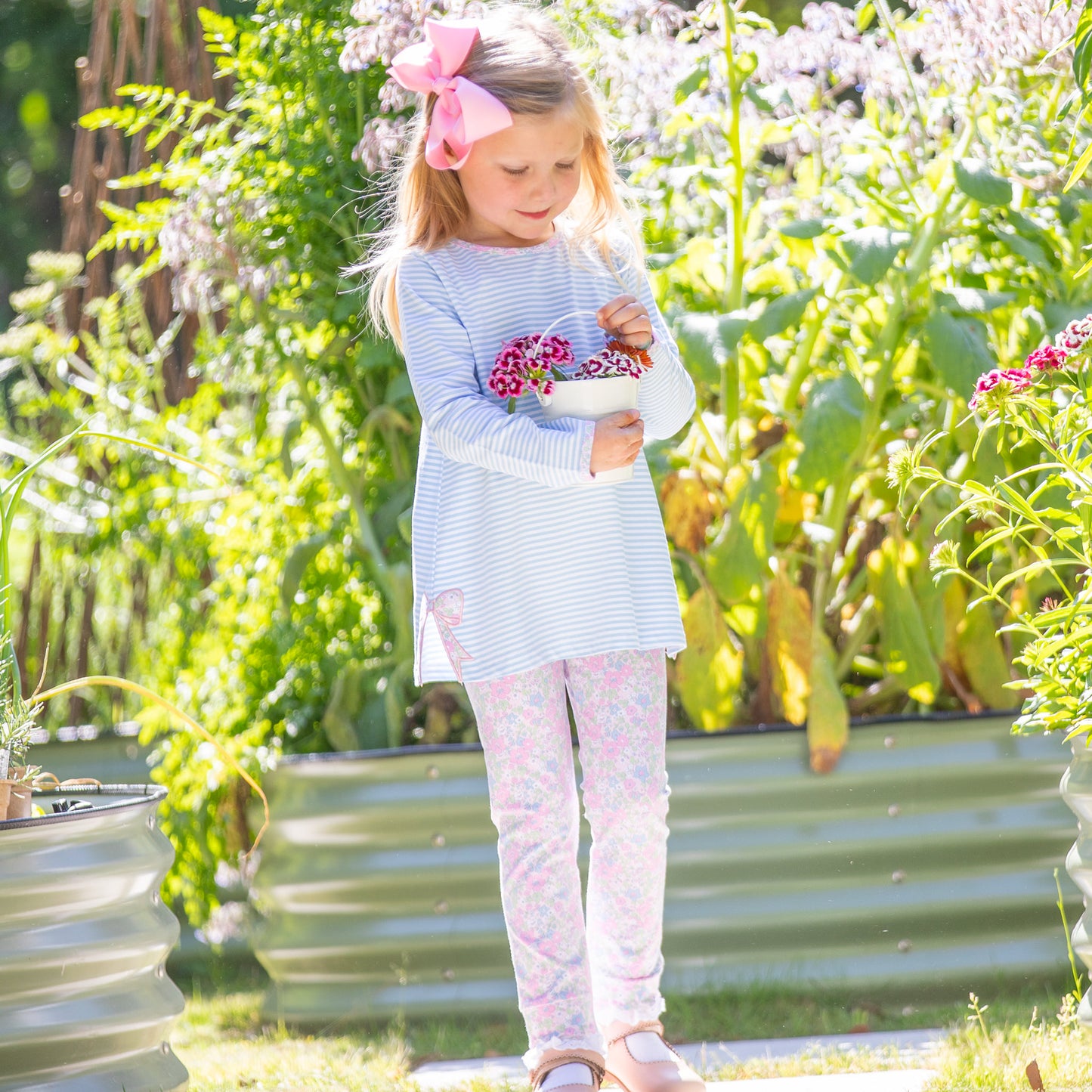 Girls Scallop Leggings - Blushing Blooms