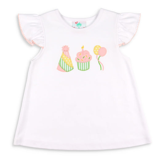Girls Applique Ruffle Top - Celebrate