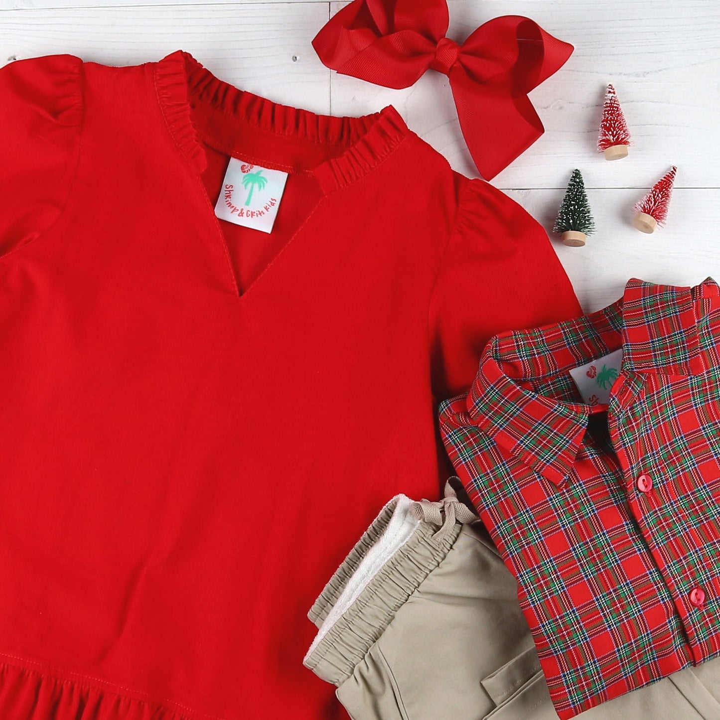 Girls Sophia Dress - Red Corduroy