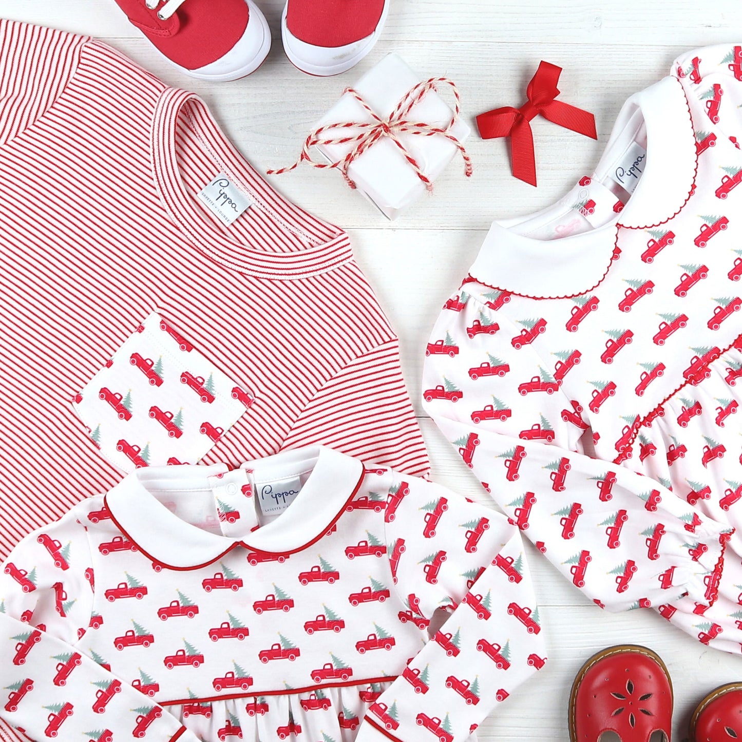 Christmas Trucks Pima Ruffle Bubble