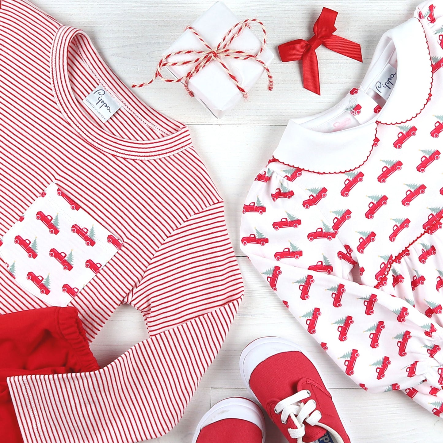 Christmas Trucks Pima Ruffle Bubble