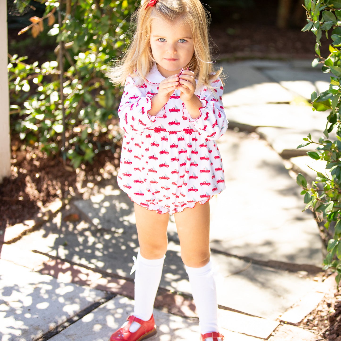 Christmas Trucks Pima Ruffle Bubble