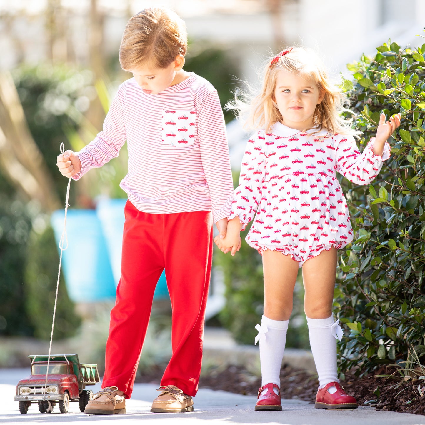 Christmas Trucks Pima Ruffle Bubble