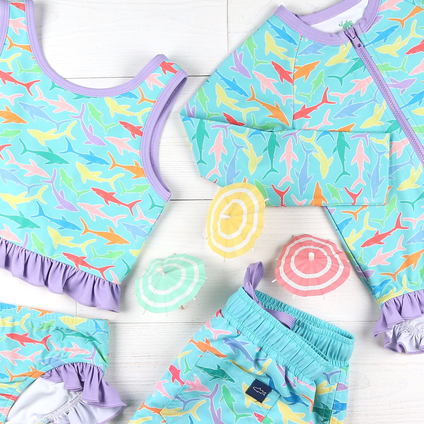 Girls Rash Guard Suit- Summertime Sharks