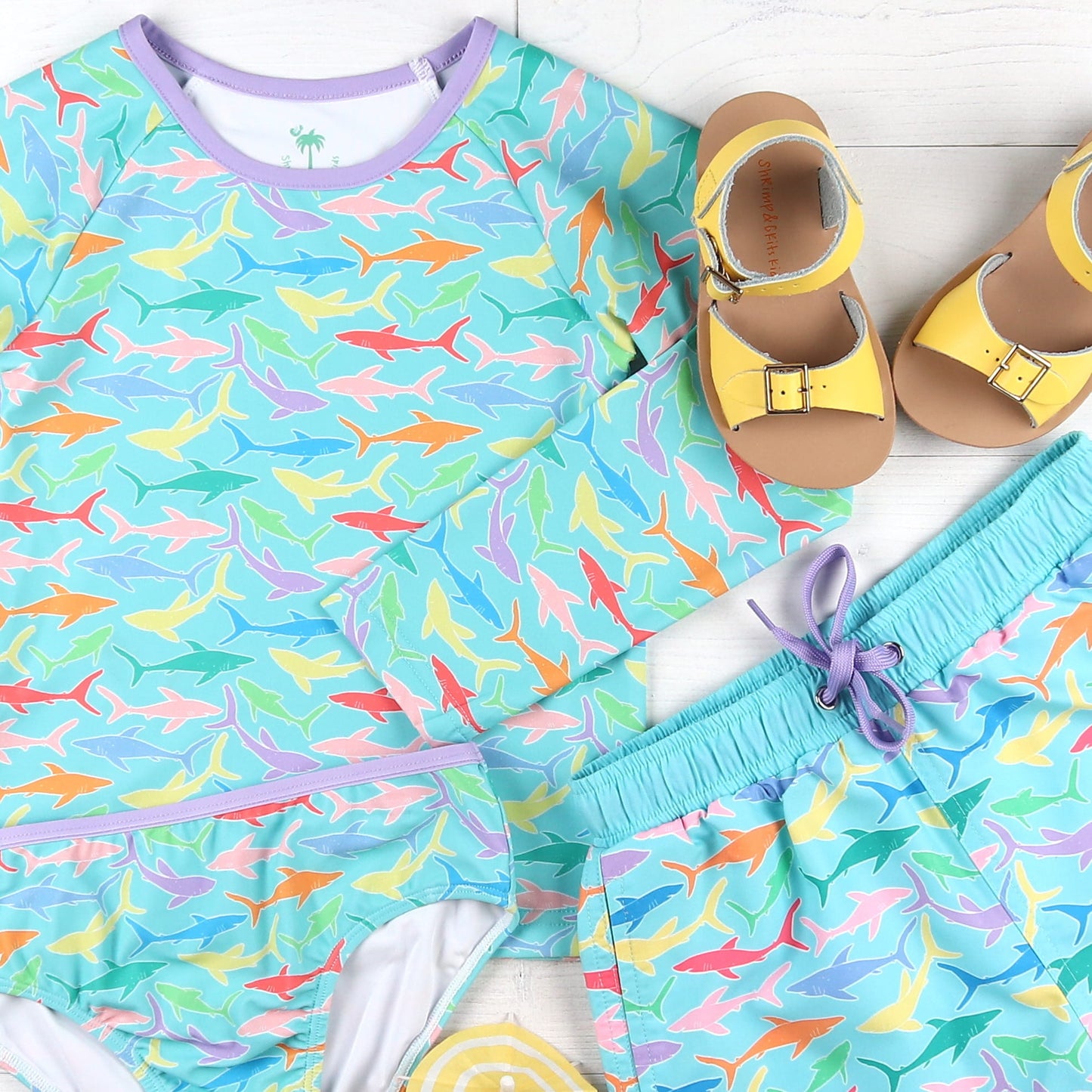 Girls Rash Guard Suit- Summertime Sharks