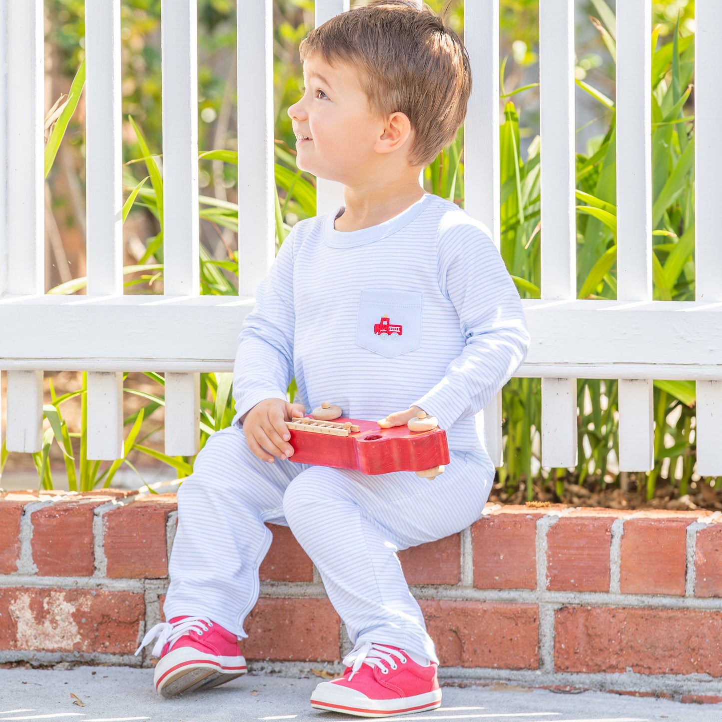 Boys Pima Romper - Firetrucks