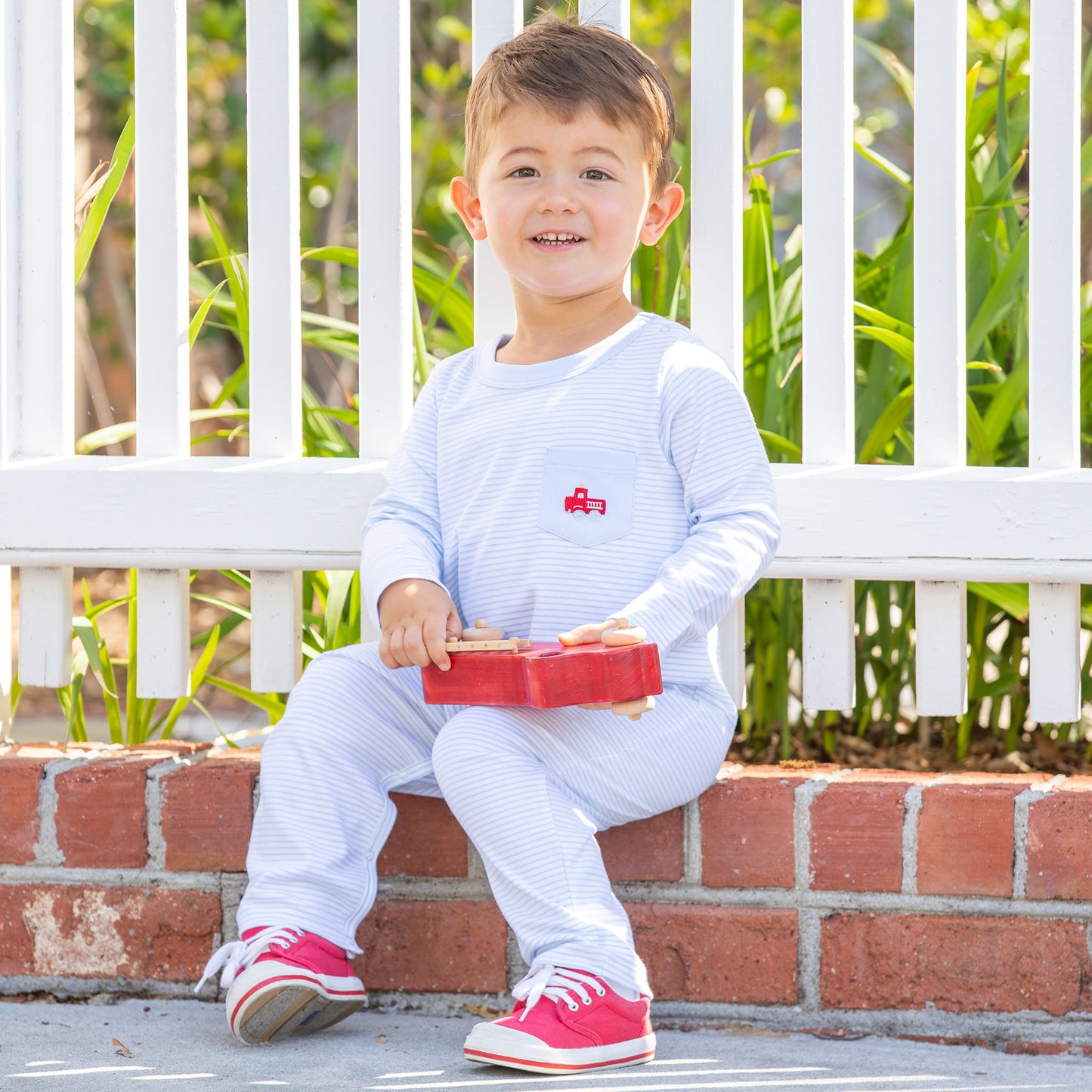 Boys Pima Romper - Firetrucks