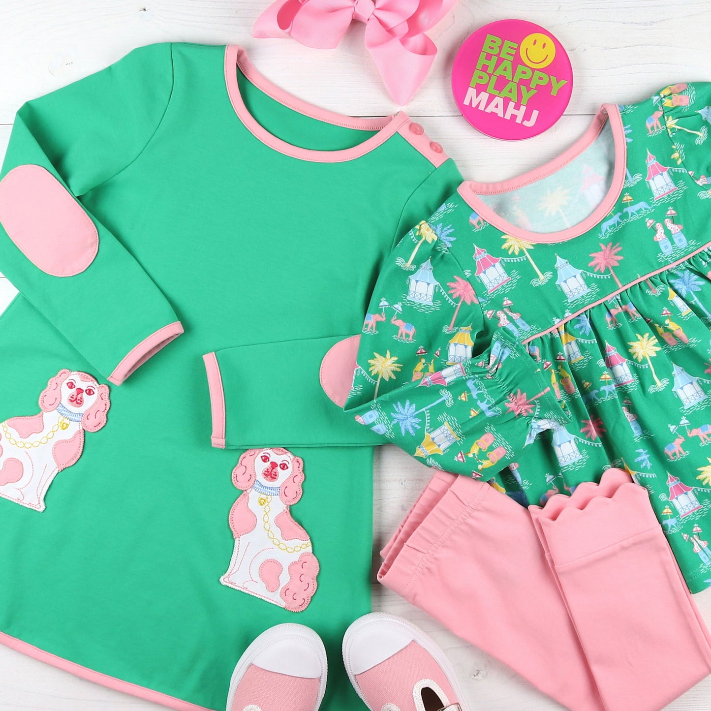 Girls Quinn Dress - Mahjong Puppy