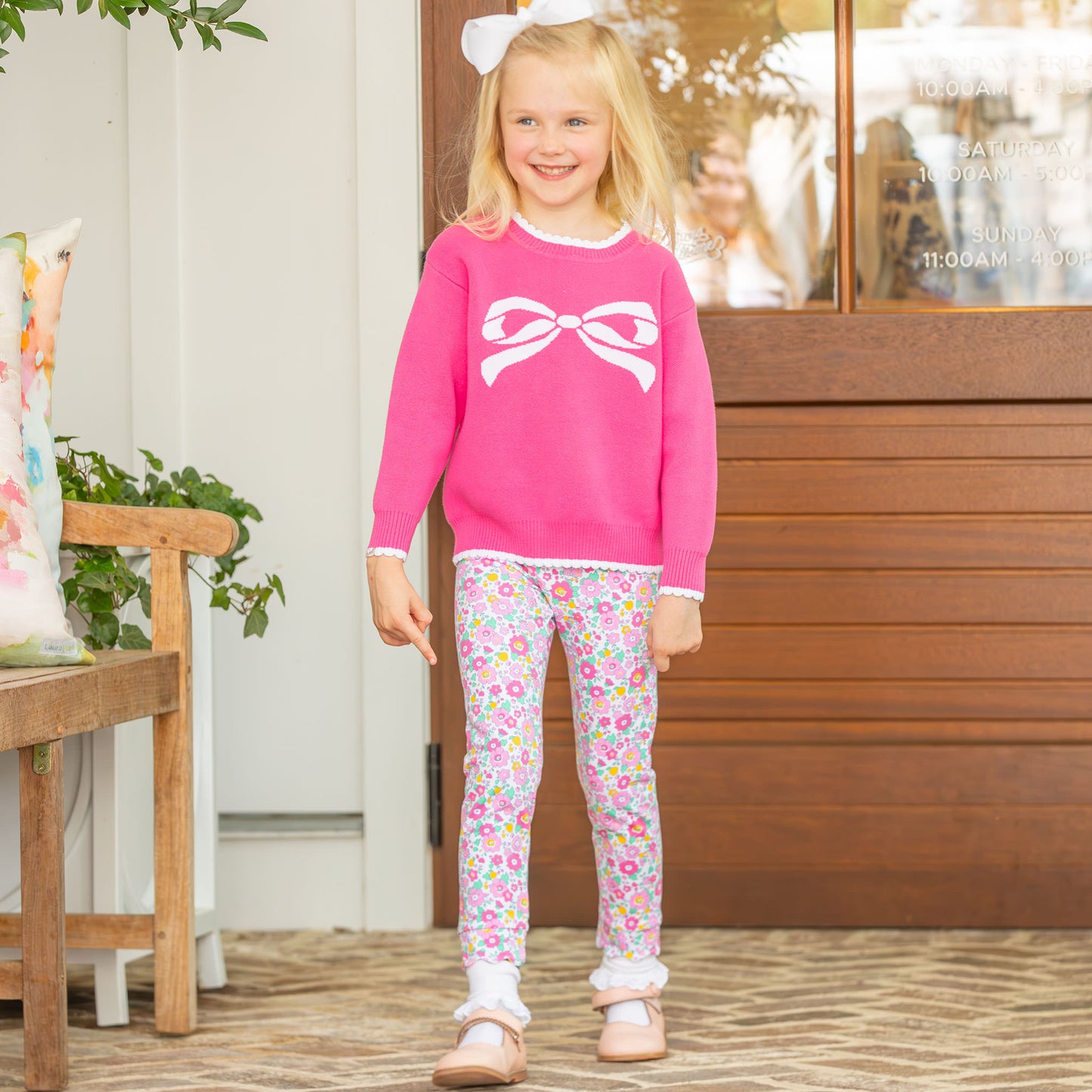 Girls Sweater - Pink Bow