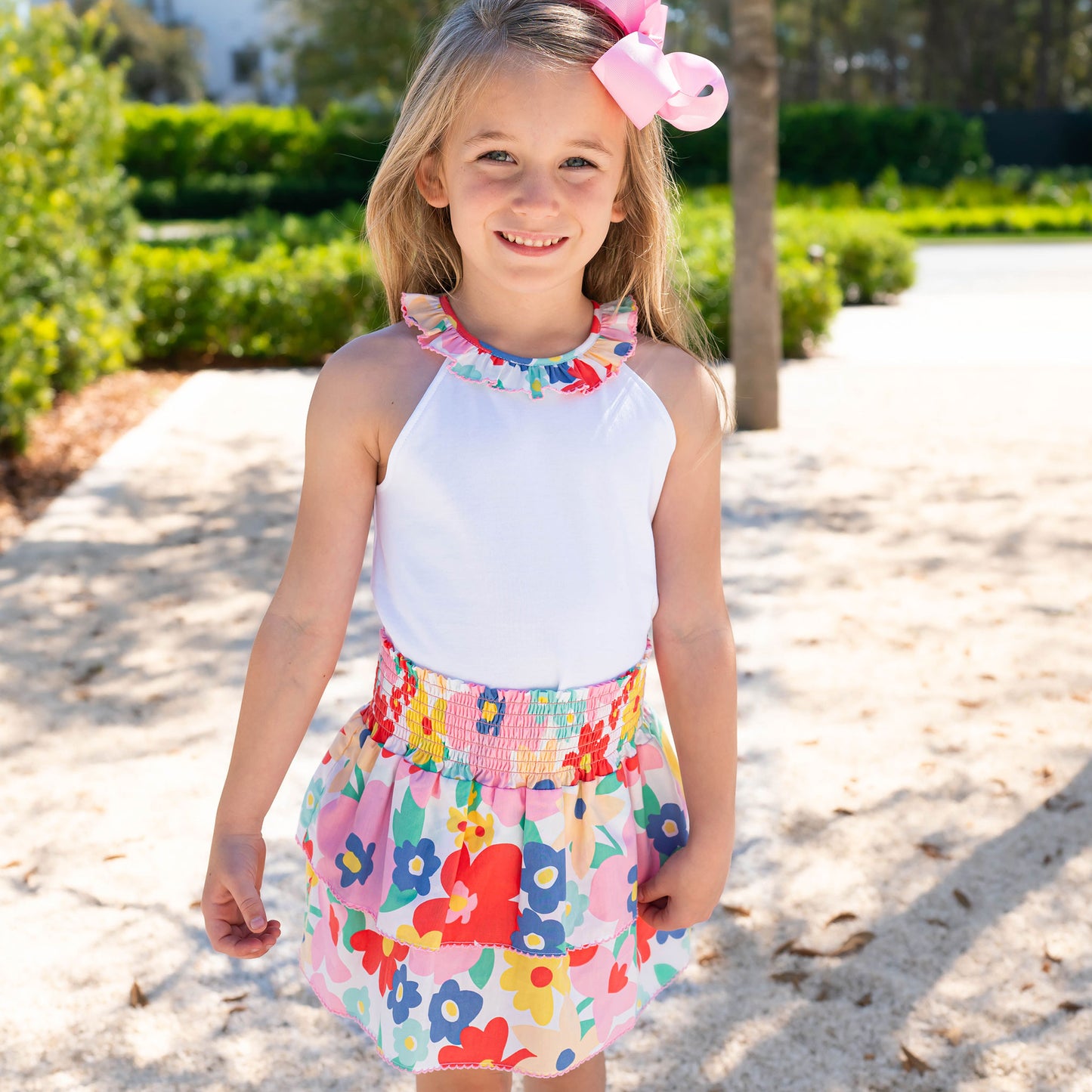 Girls Ruffle Neck Top - Groovy Garden