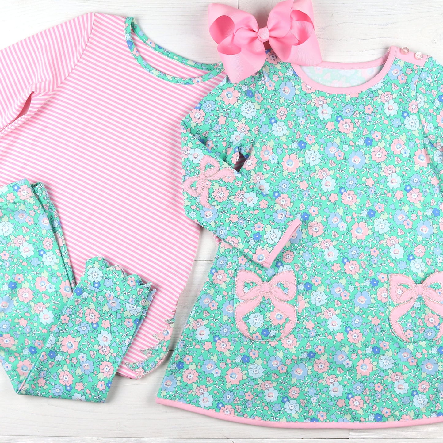 Girls Bow Dress Pocket - Garden Green
