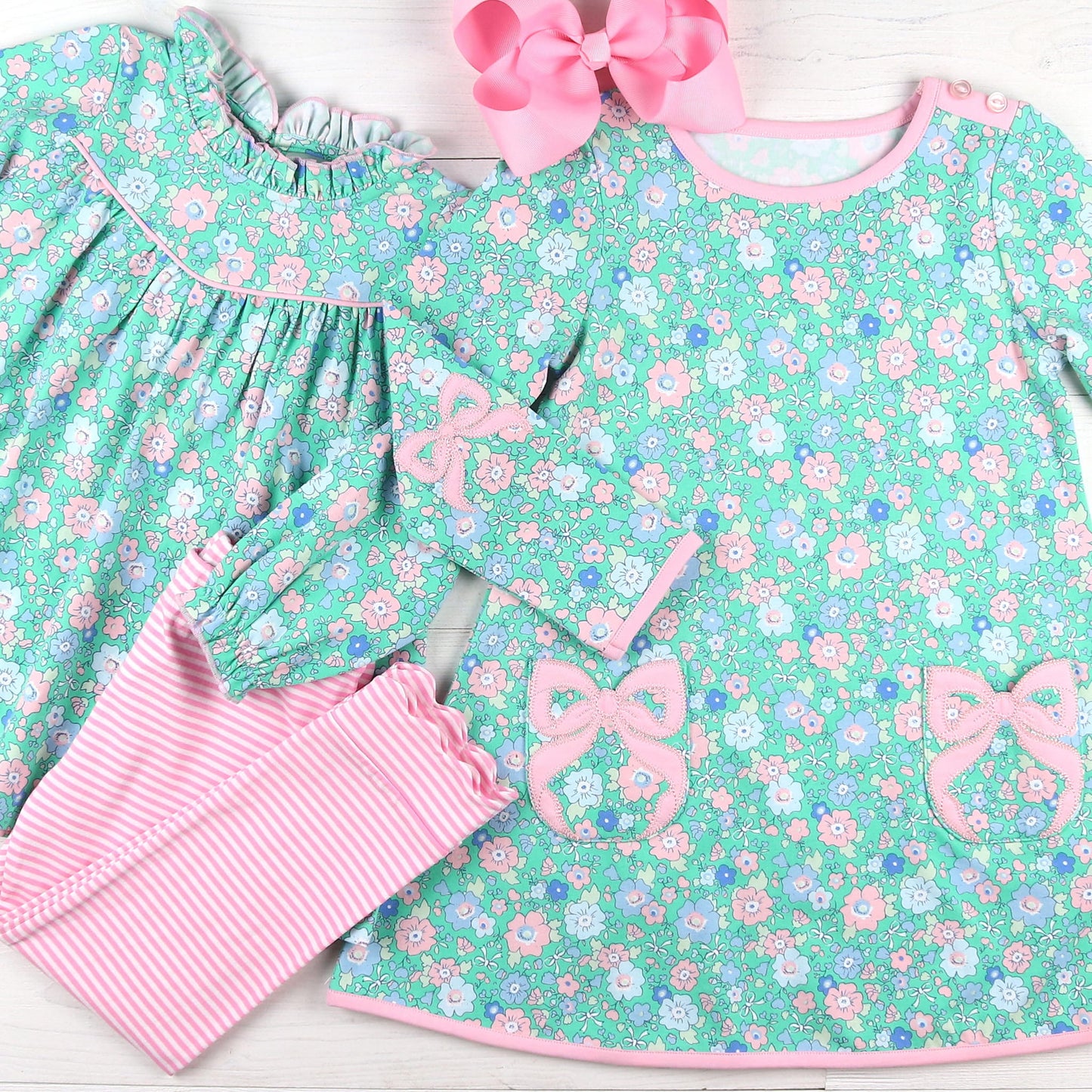 Girls Ruffle Neck Top - Garden Green