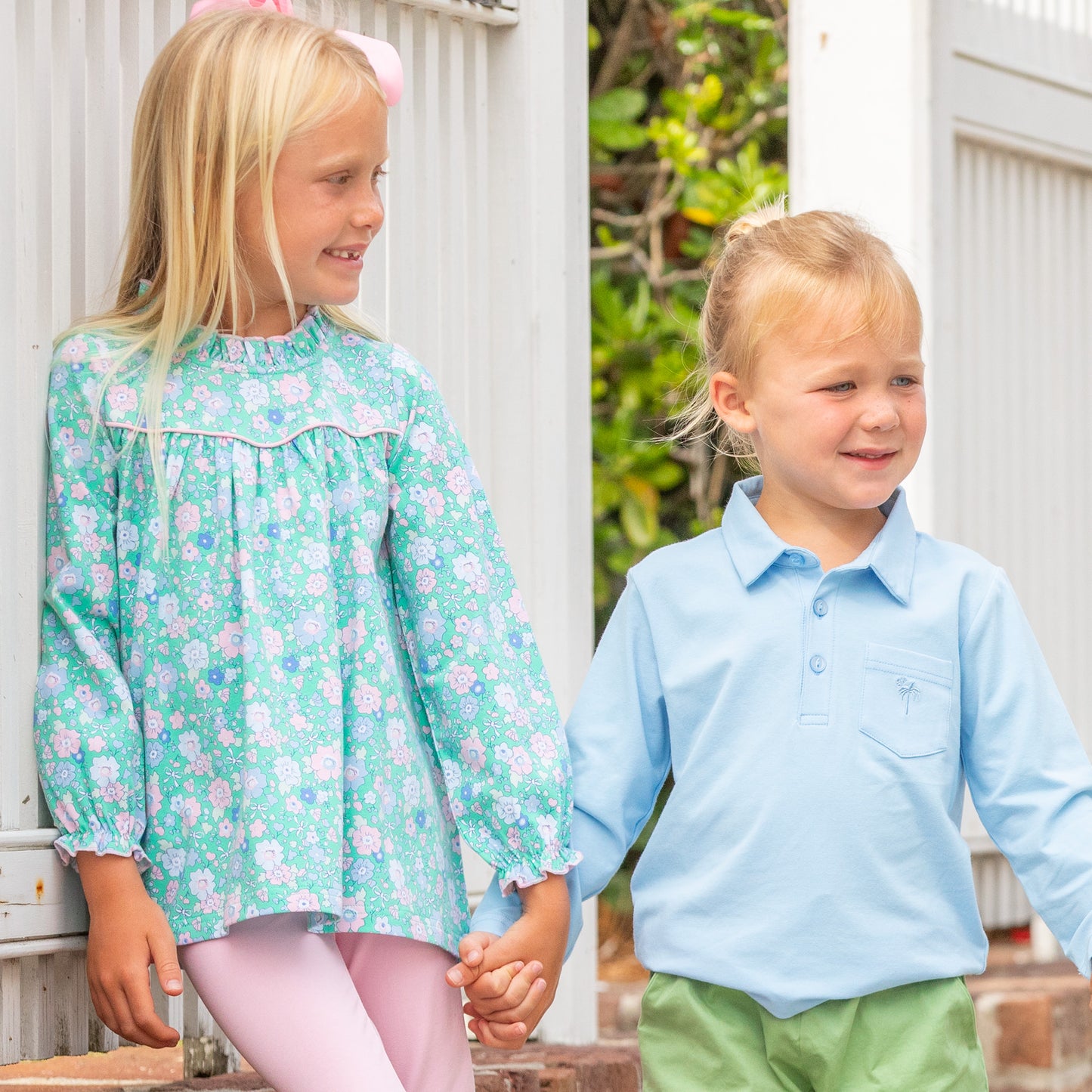 Girls Ruffle Neck Top - Garden Green