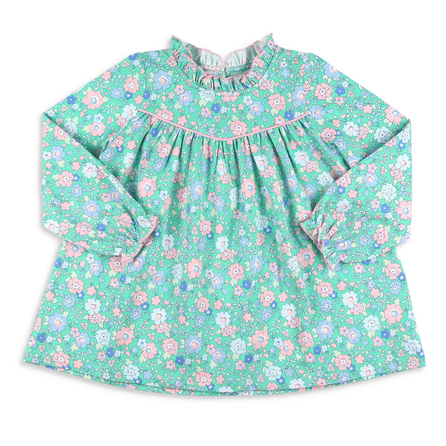 Girls Ruffle Neck Top - Garden Green