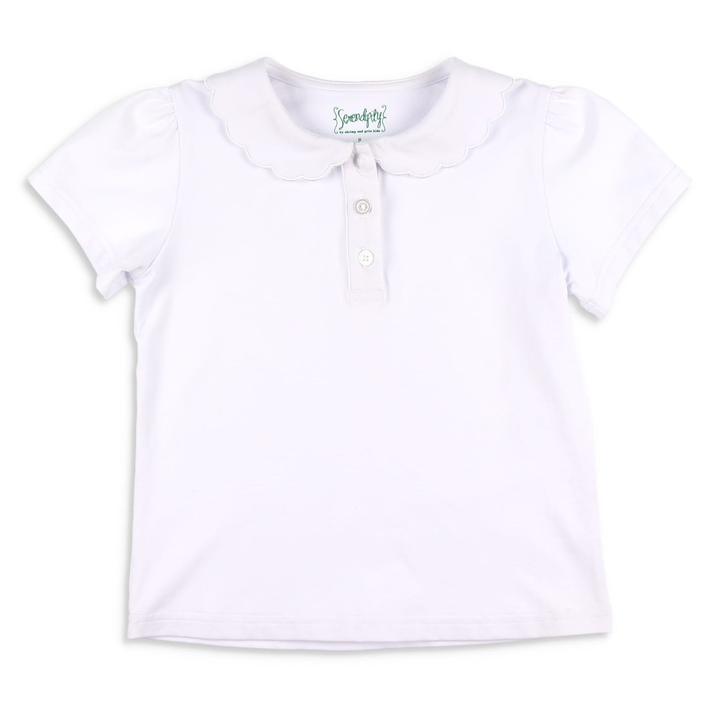 Girls Scallop Polo - White