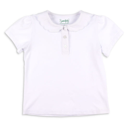 Girls Scallop Polo - White