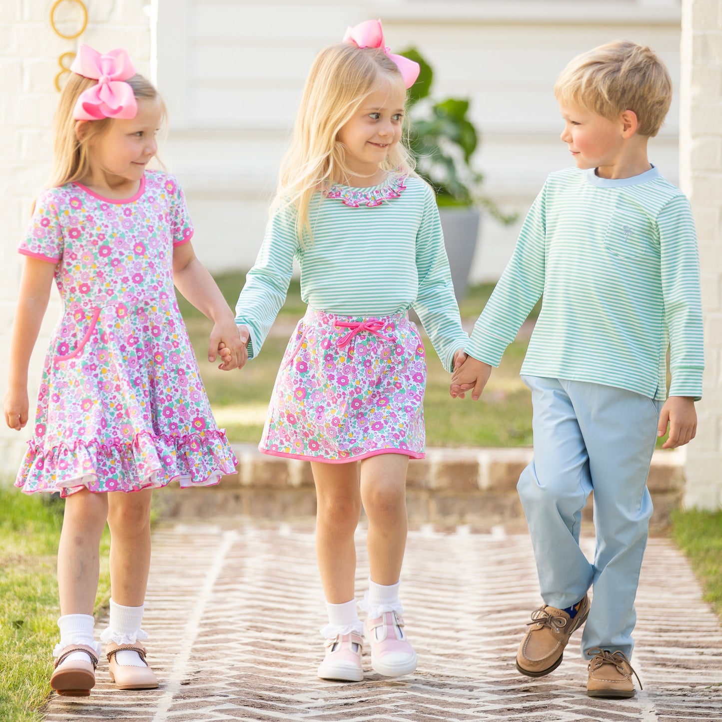 Girls Ruffle Neck Top - Green Stripe