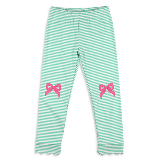 Girls Scallop Leggings - Green Stripe