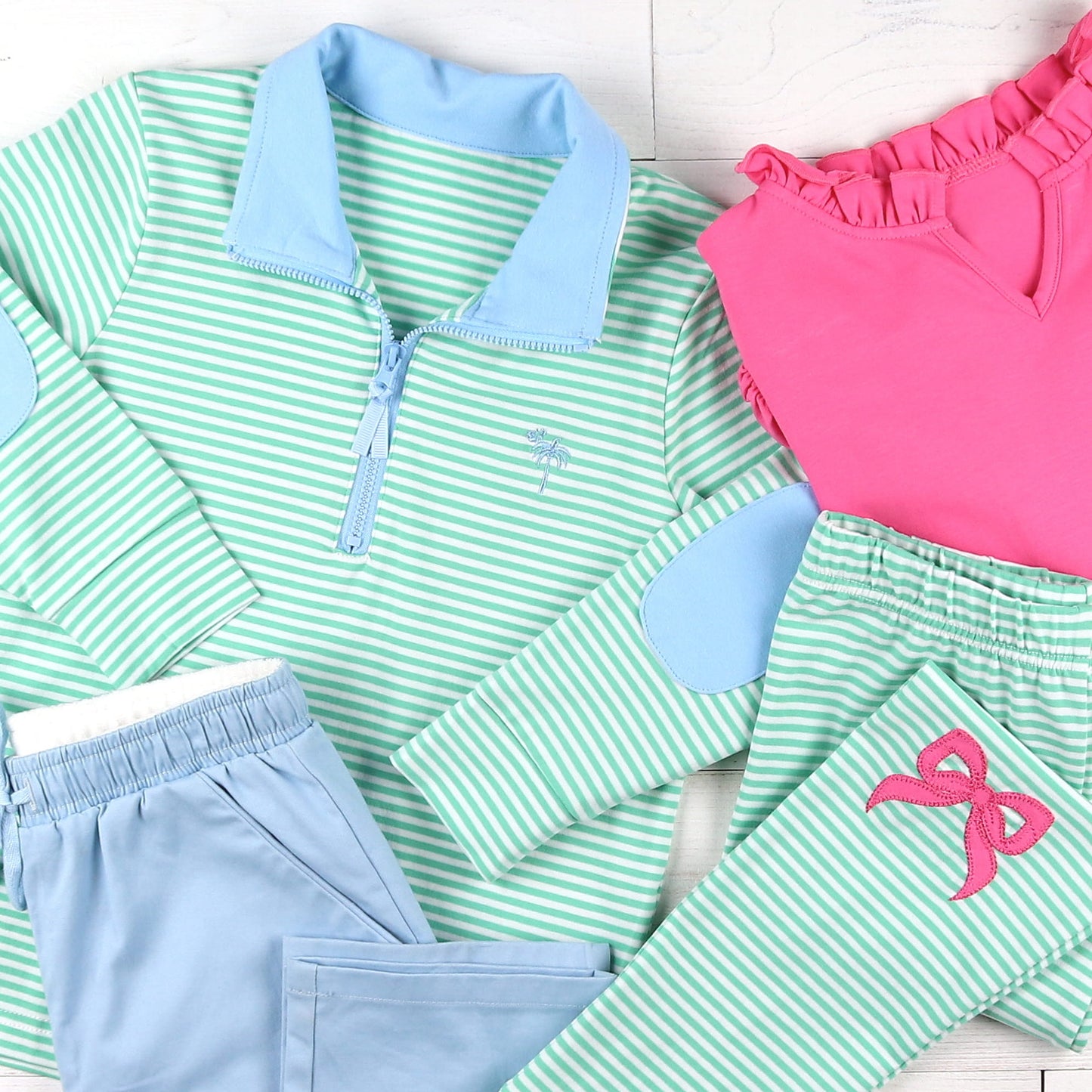 Boys Quarter Zip - Green Stripe